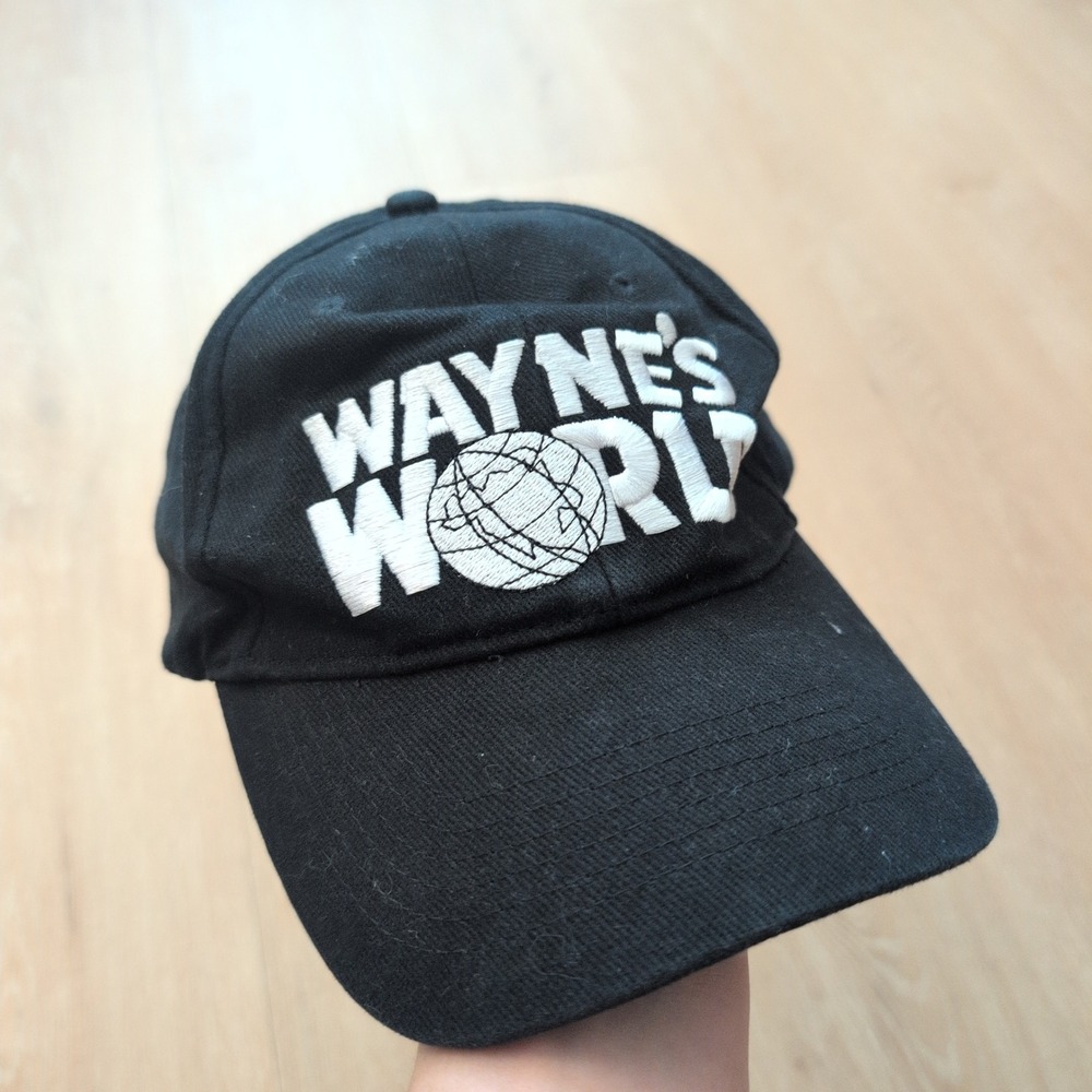 Waynes World Movie Promo Snapback Hat Black White Embroidered Logo Vintage Style